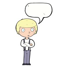 cartoon staring boy with folded arms speech bubble N9