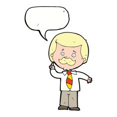 cartoon newsreader man with idea speech bubble N9