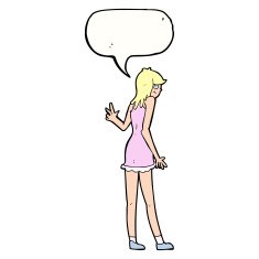cartoon woman waving with speech bubble N306
