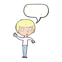 cartoon waving boy with speech bubble N17