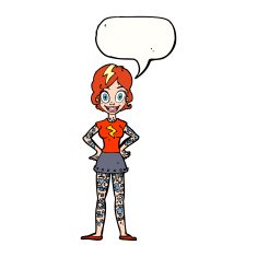 cartoon woman with heavy tattoos speech bubble N9