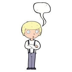 cartoon staring boy with speech bubble N25