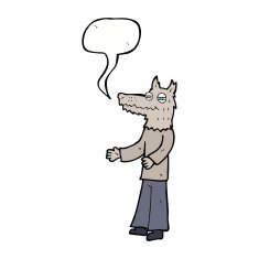cartoon wolf man with speech bubble N43