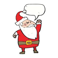 cartoon santa claus punching air with speech bubble N17
