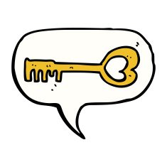 cartoon heart shaped key with speech bubble
