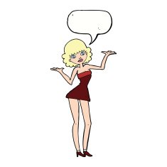 cartoon woman in cocktail dress with speech bubble N17