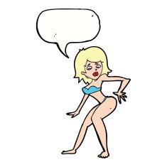 cartoon woman in bikini with speech bubble N47