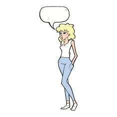 cartoon pretty woman with speech bubble N248