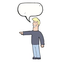 cartoon pointing man with speech bubble N74