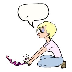 cartoon girl playing computer games with speech bubble N8