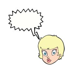 cartoon surprised female face with speech bubble N58