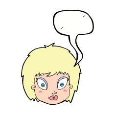 cartoon surprised female face with speech bubble N59