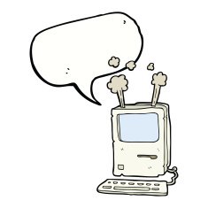 cartoon old computer with speech bubble N21