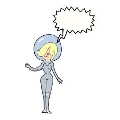 cartoon space woman with speech bubble N27