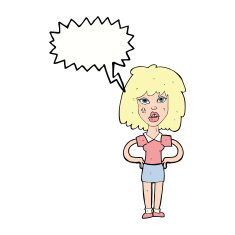 cartoon tough woman with speech bubble N9