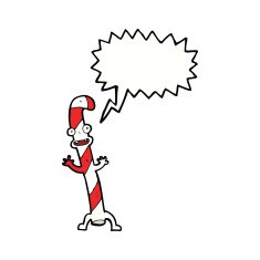 cartoon dancing christmas candy cane with speech bubble N16