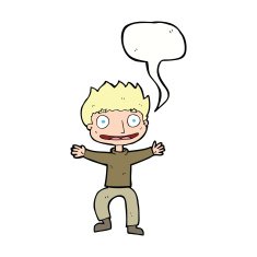 cartoon grinning boy with speech bubble N9