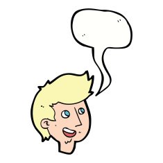 cartoon happy boy face with speech bubble N43