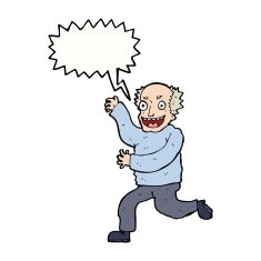 cartoon evil old man with speech bubble N18