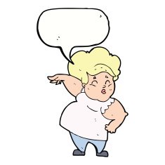 cartoon happy overweight lady with speech bubble N9