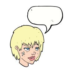 cartoon woman with plaster on face speech bubble N18