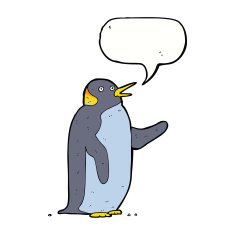 cartoon penguin waving with speech bubble N4