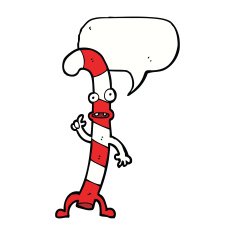 cartoon dancing christmas candy cane with speech bubble N17