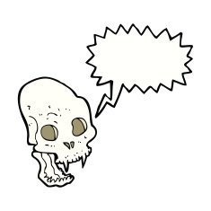 cartoon spooky vampire skull with speech bubble N9
