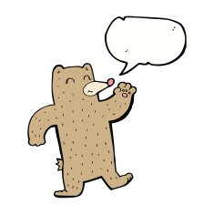 cartoon waving bear with speech bubble N3