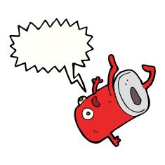cartoon old drinks can with speech bubble N5
