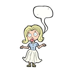 cartoon confused girl with speech bubble N9