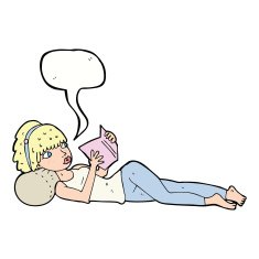 cartoon pretty woman reading book with speech bubble N9