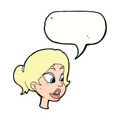 cartoon friendly woman with speech bubble N63