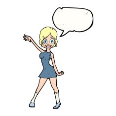 cartoon party girl with speech bubble N9