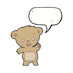 cartoon waving teddy bear with speech bubble N13