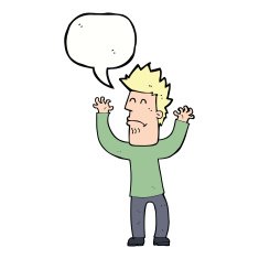 cartoon stresssed man with speech bubble