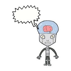 cartoonw weird robot with speech bubble