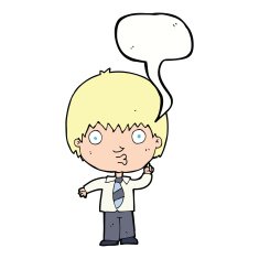 cartoon school boy answering question with speech bubble N44