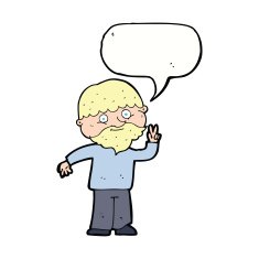 cartoon man giving peace sign with speech bubble N52
