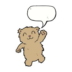 cartoon waving teddy bear with speech bubble N15