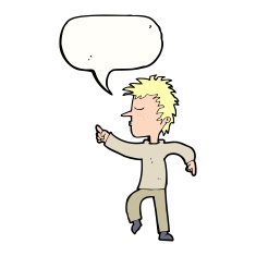 cartoon man pointing with speech bubble N178
