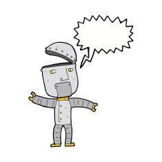 cartoon funny robot with speech bubble N71