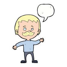cartoon man with mustache waving speech bubble N27