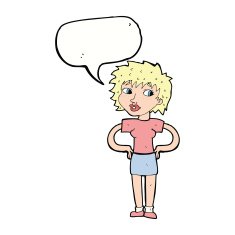 cartoon woman with hands on hips speech bubble N195