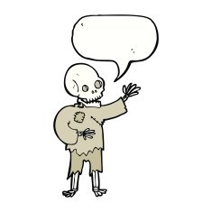 cartoon skeleton waving with speech bubble N9