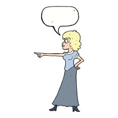 cartoon woman pointing finger with speech bubble N9