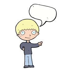 cartoon happy boy pointing with speech bubble N18