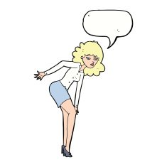 cartoon annoyed woman rubbing knee with speech bubble N9
