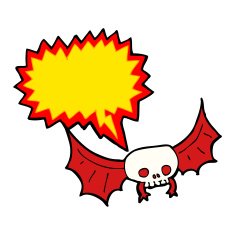 cartoon spooky skull bat with speech bubble N5