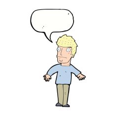 cartoon worried man with speech bubble N88